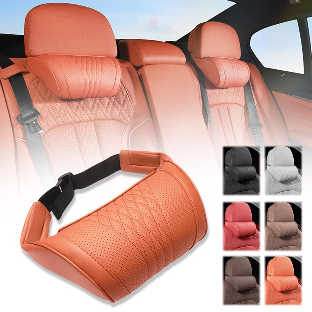 Luxury Leather Car Headrest Pi - Memory Foam Car Neck Pillow Lumbar Support ulasan dan harga